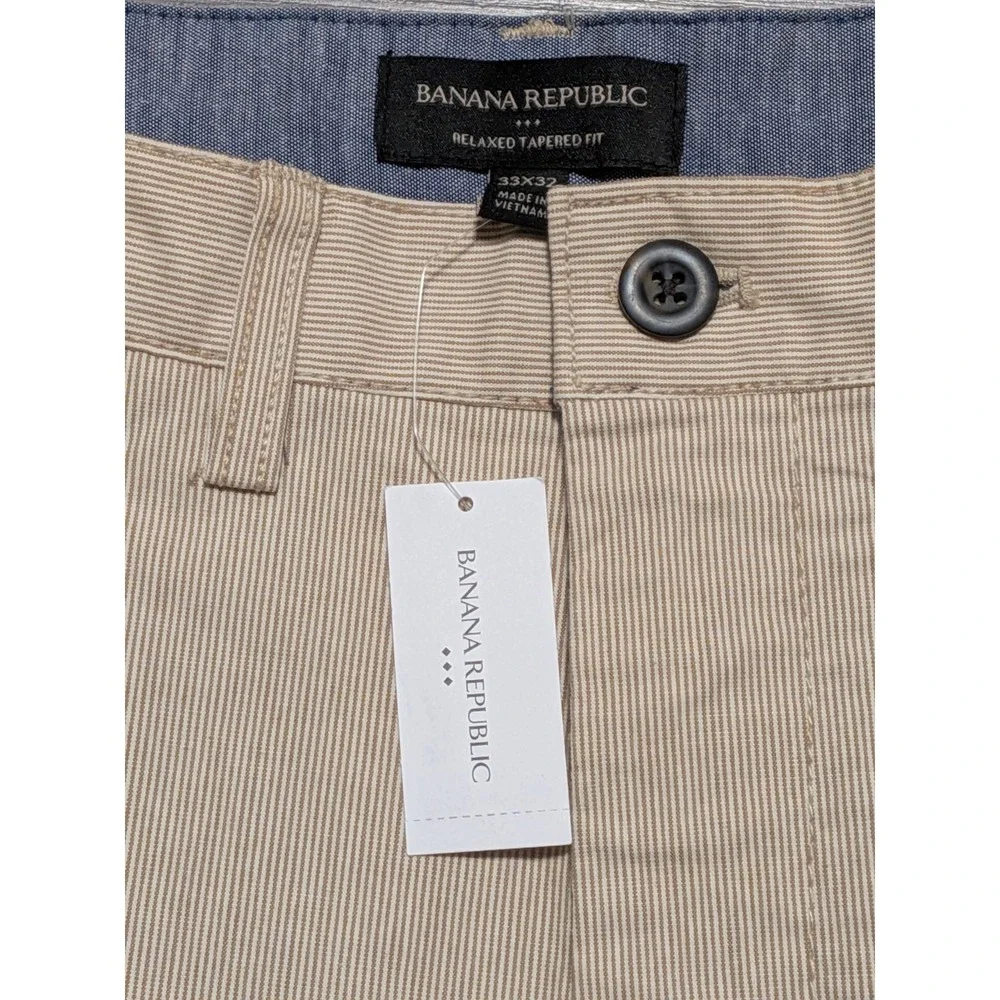 NWT Banana Republic Men's Brown Pinstriped Relaxed Tapered Fit Pants Size 33x32‎